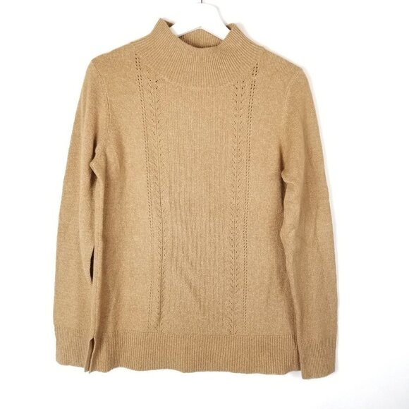 Old Navy S Pointelle‎ knit Mockneck Camel Sweater New with tags - Picture 1 of 10
